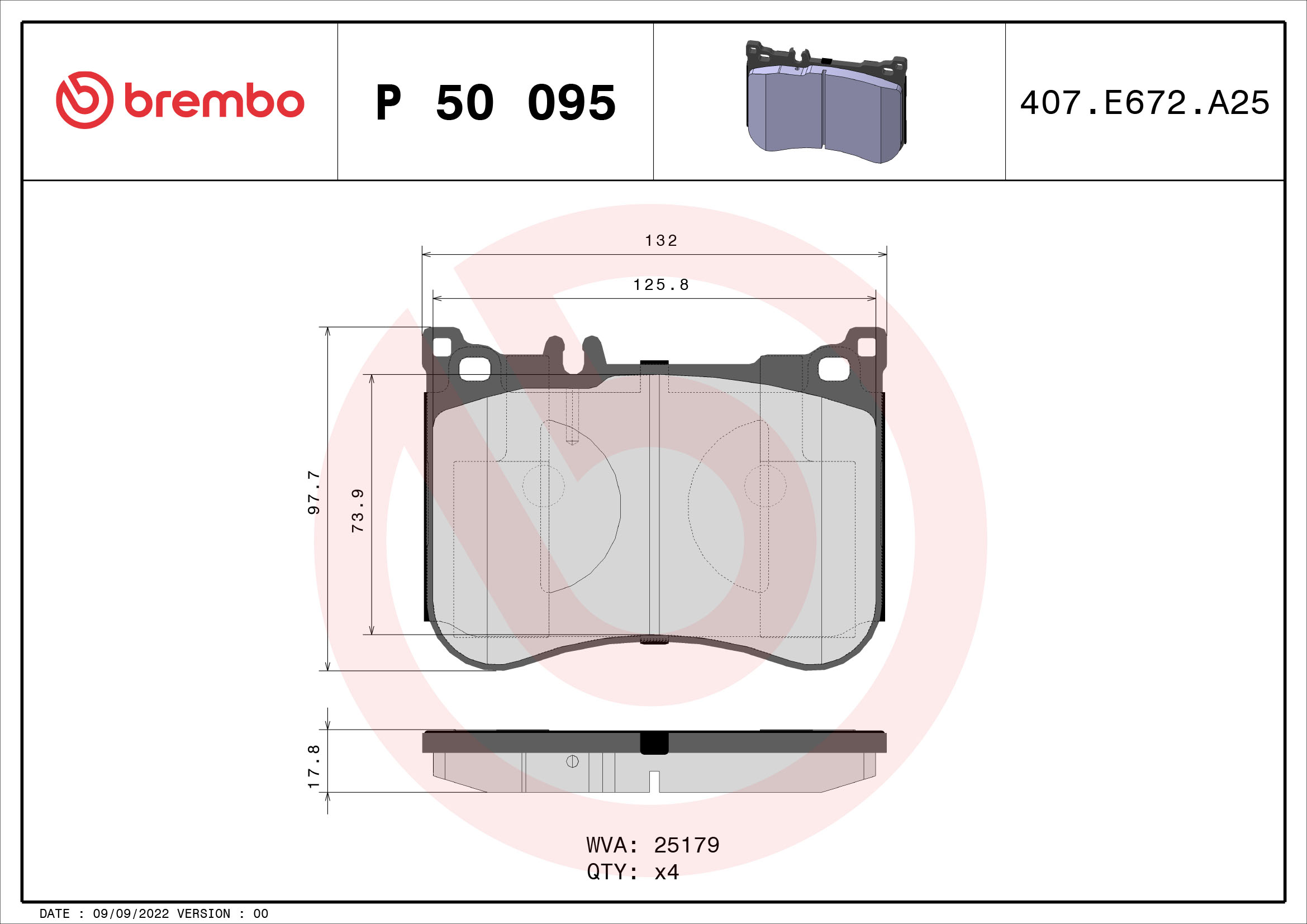 A.B.S. P 50 095 BREMBO Bremsbelagsatz, Scheibenbremse